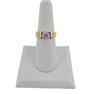 Ring Womens 7.25 Wide Band Pink Solitaire Gold Tone EUC
